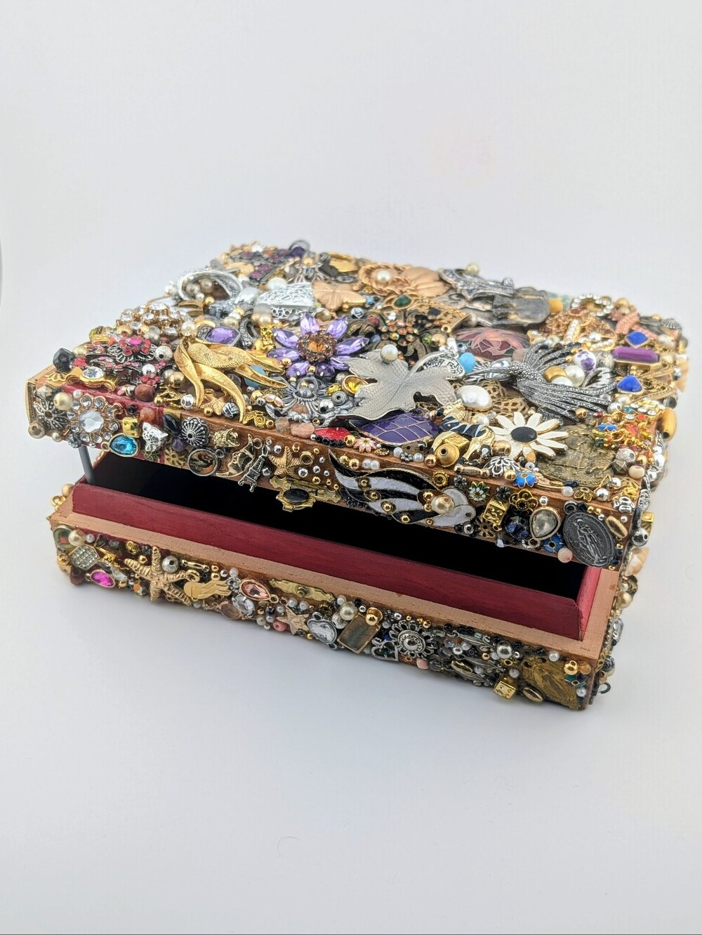 Handmade Jewelry Cigar Box Mosaic Keepsake • Vintage Upcycled Decor Gifts